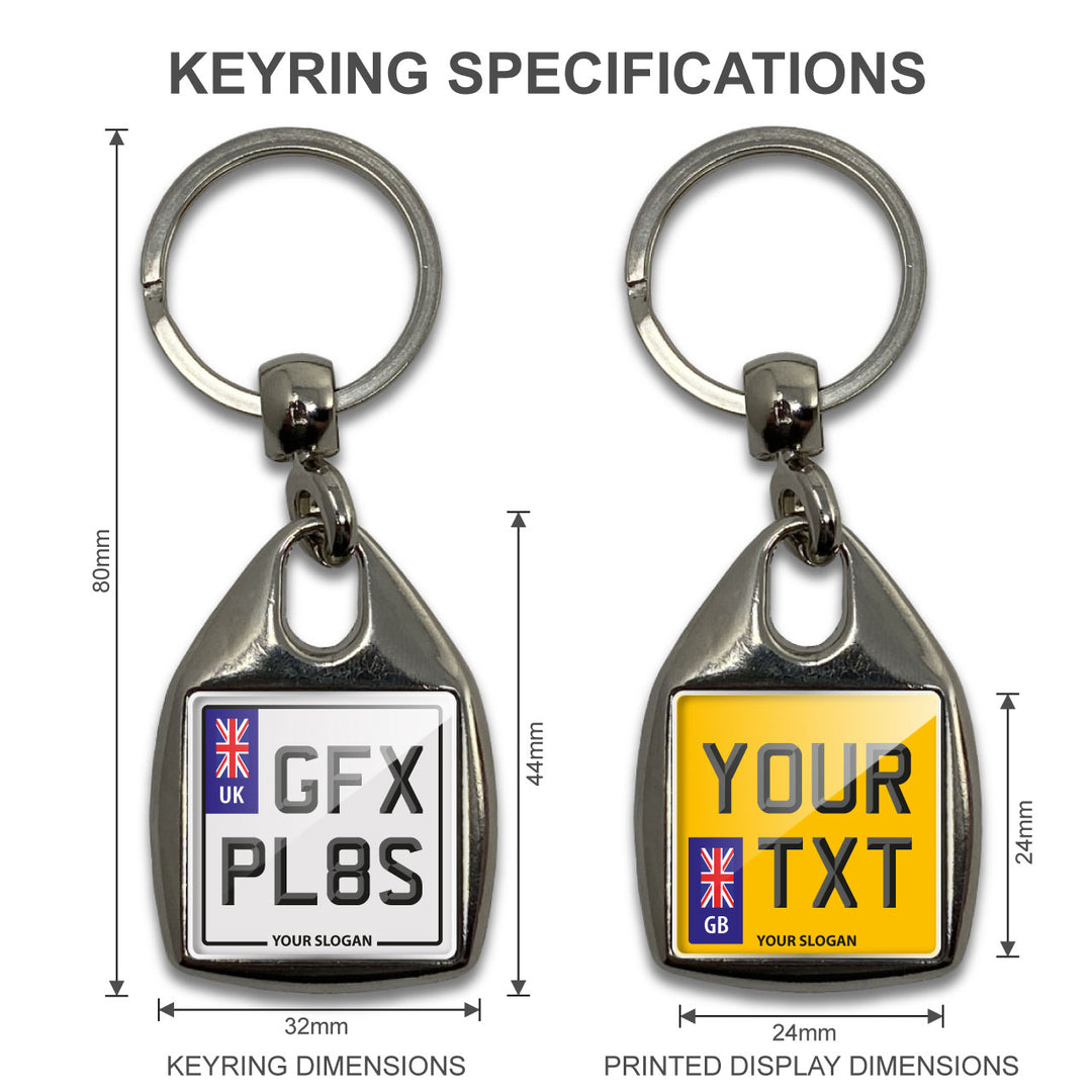 Personalised Square Number Plate Keyring - With Flag