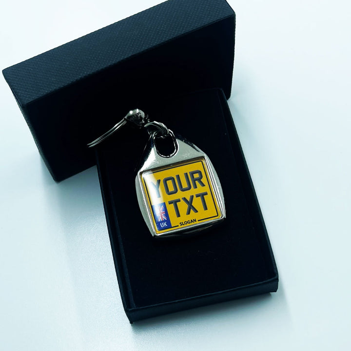 Personalised Square Number Plate Keyring - With Flag