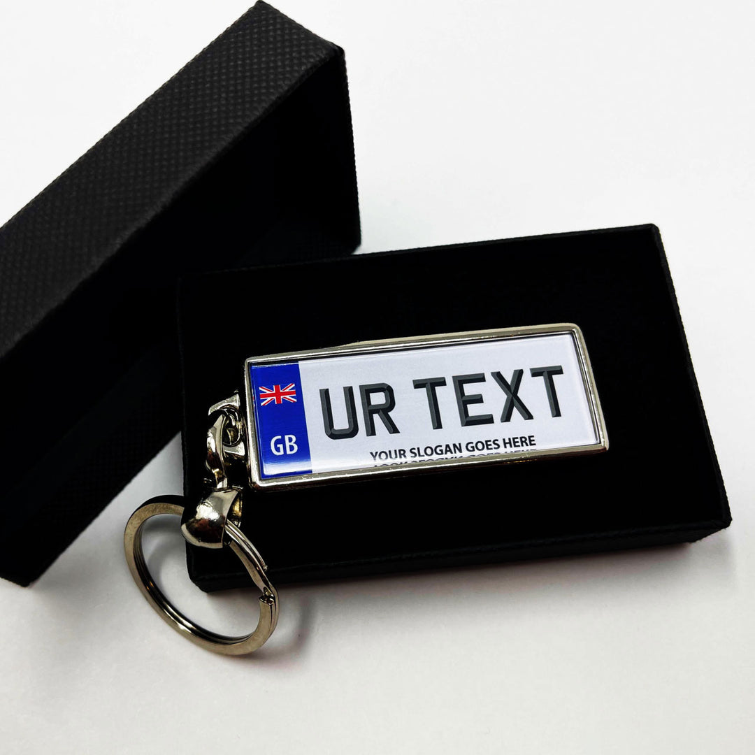 Personalised Number Plate Keyring - Small Flag