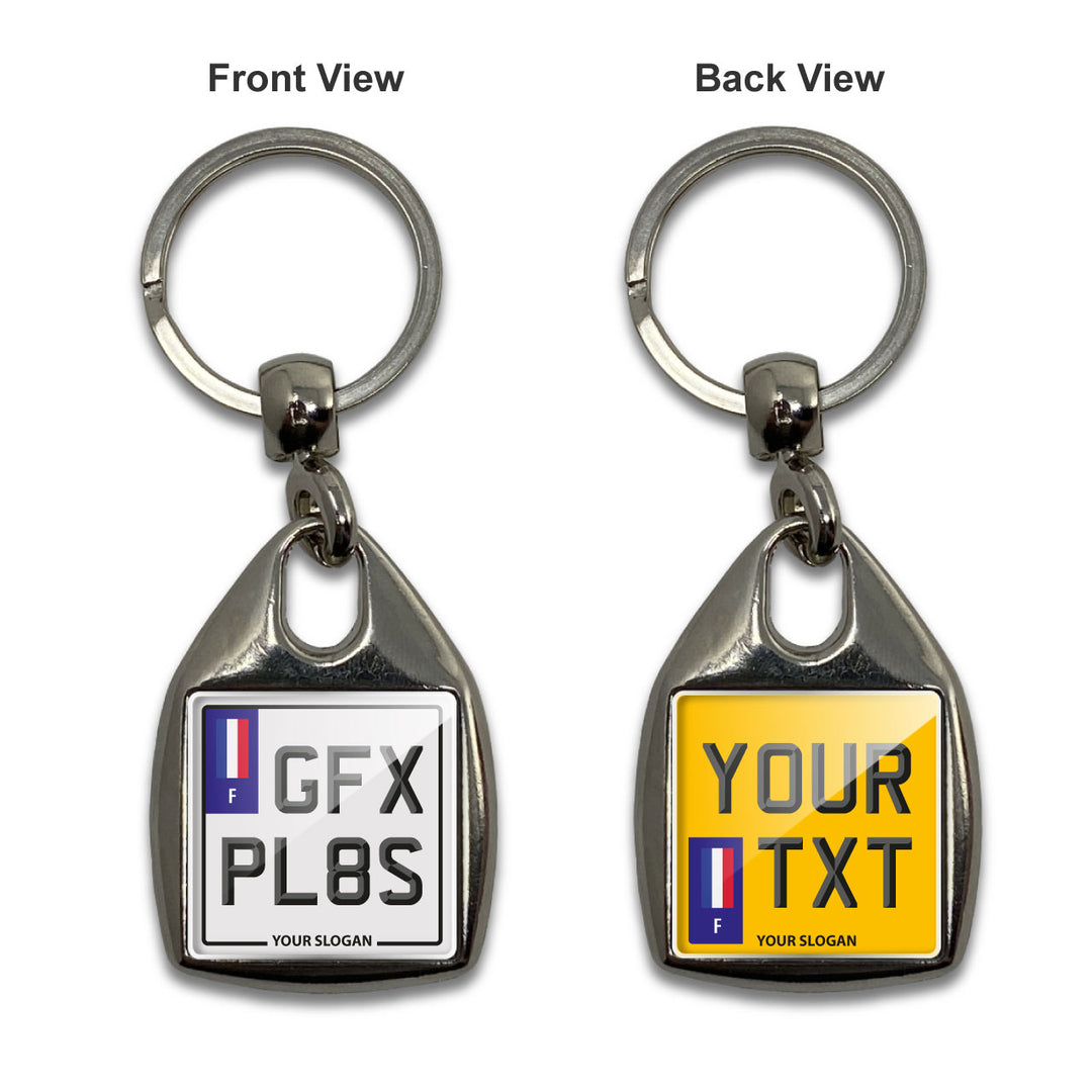 Personalised Square Number Plate Keyring - With Flag