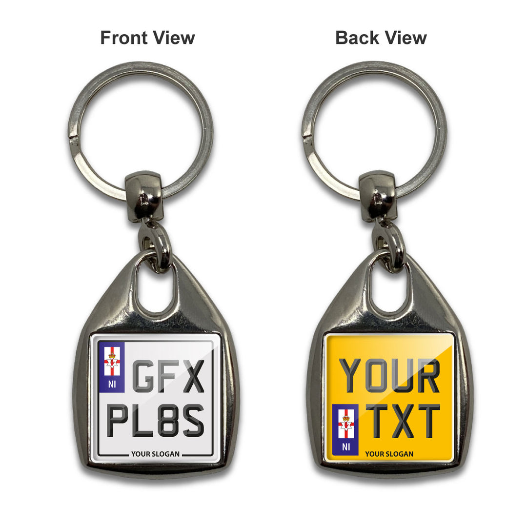 Personalised Square Number Plate Keyring - With Flag