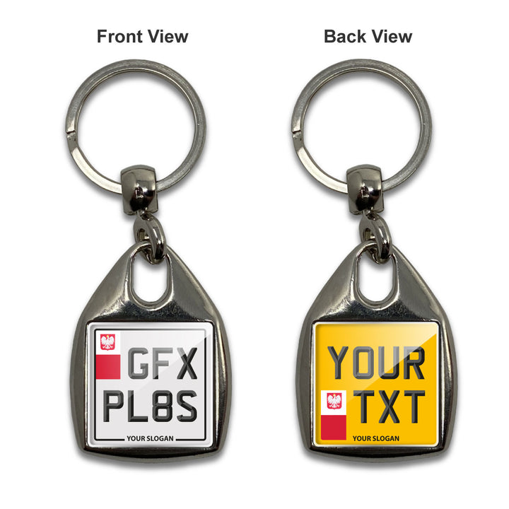 Personalised Square Number Plate Keyring - With Flag