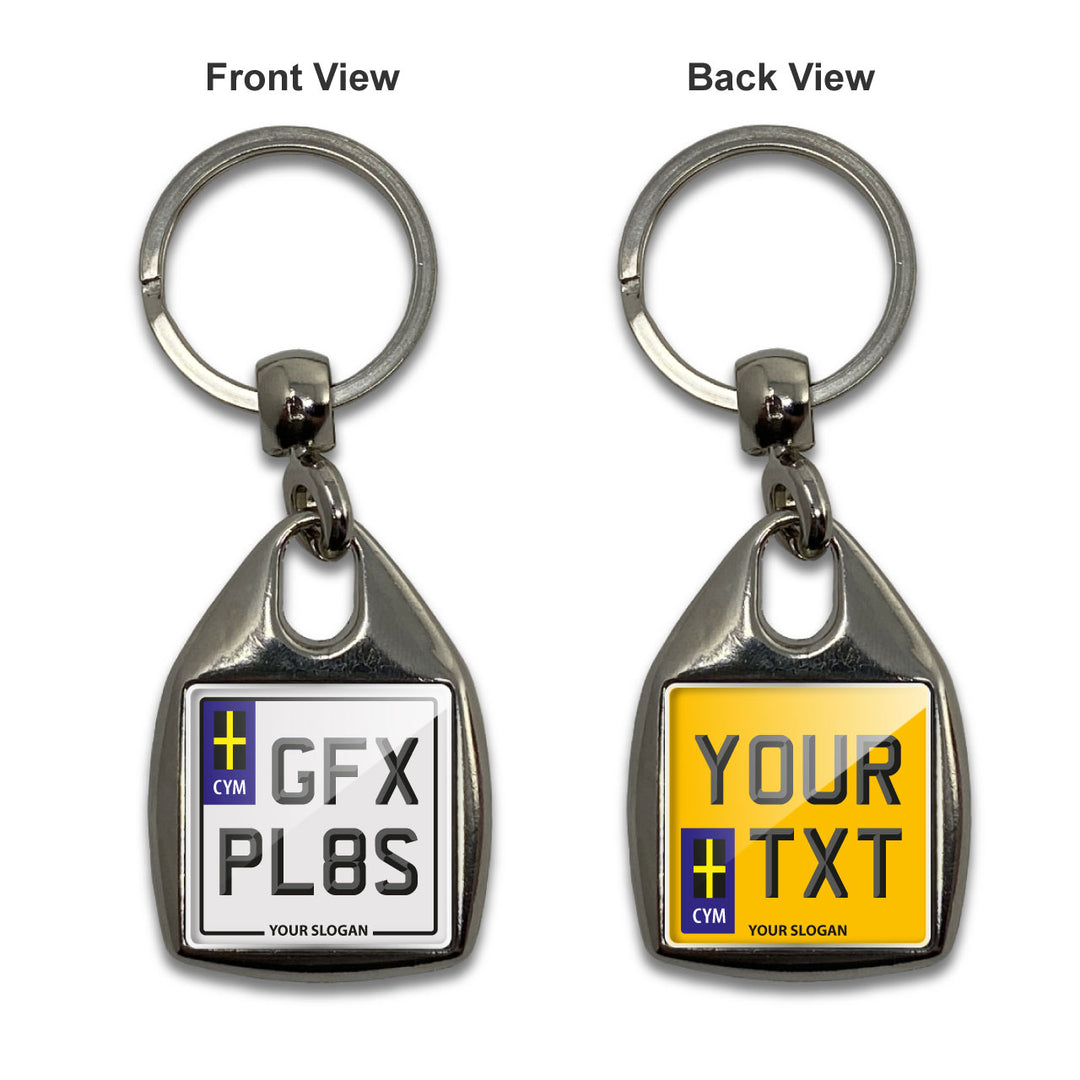 Personalised Square Number Plate Keyring - With Flag